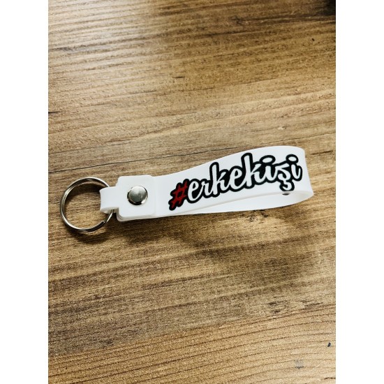 ERKEKİŞİ BASKILI SİLİKON ANAHTARLIK BEYAZ