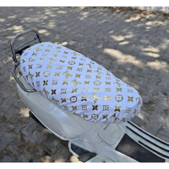 LV Desenli Penye Sele Kılıfı CG DRİFT CUB Uyumlu Beyaz-Gold